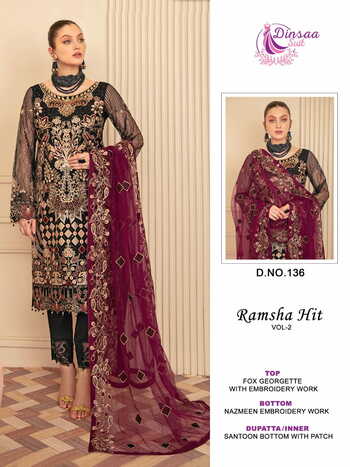 DINSAA SUIT RAMSHA HIT VOL 2 FOUX GEORGETTE PAKISTANI SUITS CATALOGUE