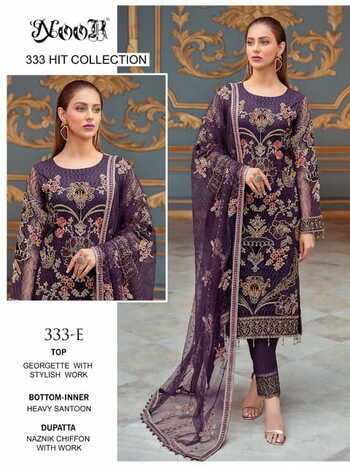 NOOR 333 HIT COLOUR GEORGETTE PAKISTANI SUITS