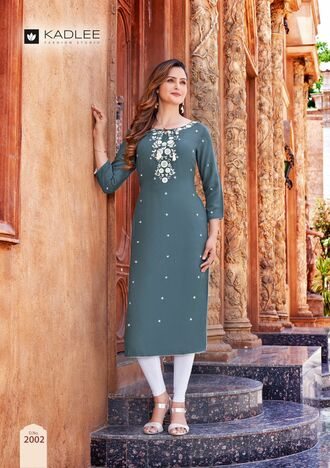 KADLEE TORAN LATEST RAYON THREAD WORK KURTIS BY MITTOO