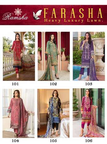 RAMSHA PRESENT FARASHA LAWN COTTON PAKISTANI SUITS WHOLESALE