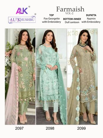 AL KHUSHBU FARMAISH VOL 2 FOUX GEORGETTE EMBROIDERY SUITS CATALOGUE