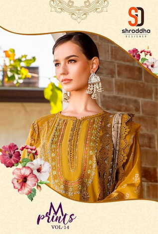 SHRADDHA DESIGNER M PRINTS VOL 14 LAWN COTTON PRINTED PAKISTANI SUITS CATALOGUE