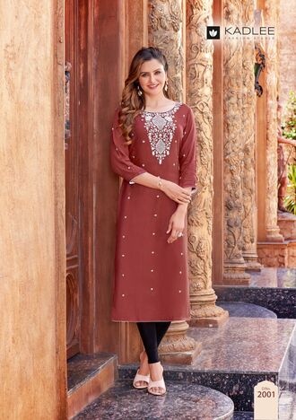 KADLEE TORAN LATEST RAYON THREAD WORK KURTIS BY MITTOO