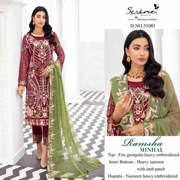 SERENE RAMSHA MINHAL FOUX GEORGETTE PAKISTANI SUITS CATALOGUE