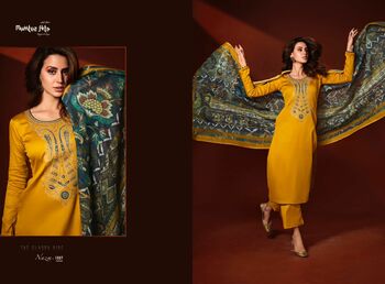 MUMTAZ ARTS NAZM VISCOSE JAM SATIN EMBROIDERY SUITS SURAT