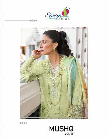 SANIYA TRENDZ MUSHQ VOL 10 COTTON CHIKANKARI EMBROIDERY SUITS