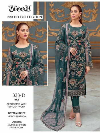 NOOR 333 HIT COLOUR GEORGETTE PAKISTANI SUITS