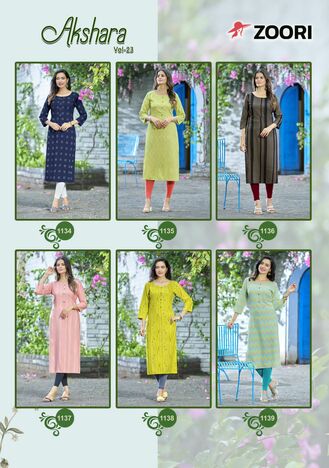 ZOORI AKSHARA VOL 23 LATEST RAYON PRINT KURTIS BY MITTOO