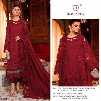 HOORTEX H 89 FOUX GEORGETTE EMBROIDERY PAKISTANI SUITS AT SURAT