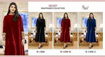 SHREE FABS R 1206 VELVET READYMADE COLLECTION KURTIS WHOLESALER IN SURAT 