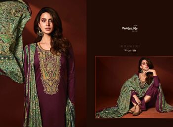 MUMTAZ ARTS NAZM VISCOSE JAM SATIN EMBROIDERY SUITS SURAT