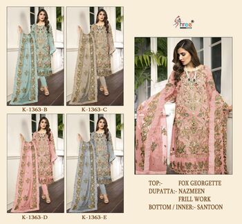 SHREE FABS K 1363 SERIES FOUX GEORGETTE PAKISTANI SUITS