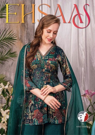 ANJU FABRICS EHSAAS DESIGNER KURTI PALAZOO WITH DUPATTA CATALOGUE SUPPLIER IN SURAT