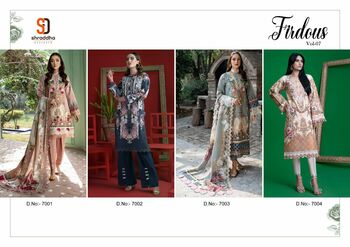 SHRADDHA DESIGNER FIRDOUS VOL 7 LAWN COTTON PRINTED PAKISTANI SUITS CATALOGUE