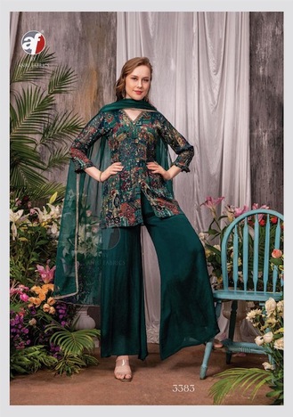 ANJU FABRICS EHSAAS DESIGNER KURTI PALAZOO WITH DUPATTA CATALOGUE SUPPLIER IN SURAT