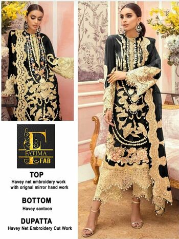 FATIMA FAB D.NO 1004 PAKISTANI NET EMBROIDERY SUITS AT WHOLESALE