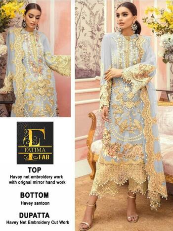 FATIMA FAB D.NO 1004 PAKISTANI NET EMBROIDERY SUITS AT WHOLESALE