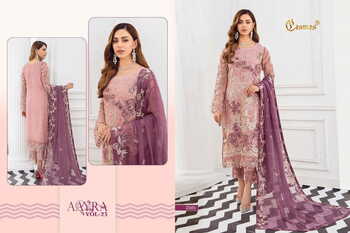 COSMOS AAYRA VOL 25 FOUX GEORGETTE EMBROIDERY PAKISTANI SUITS WHOLESALE