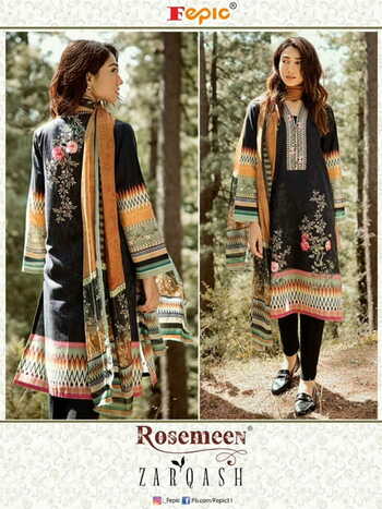 FEPIC ROSEMEEN ZARQASH CAMBRIC COTTON PAKISTANI SUITS SURAT