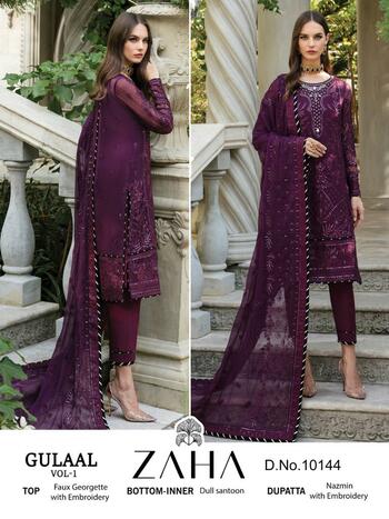 ZAHA GULAAL VOL 1 GEORGETTE EMBROIDERY PAKISTANI SUITS SUPPLIER SURAT