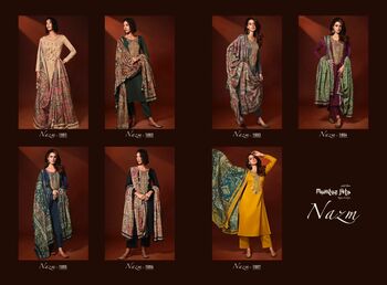 MUMTAZ ARTS NAZM VISCOSE JAM SATIN EMBROIDERY SUITS SURAT