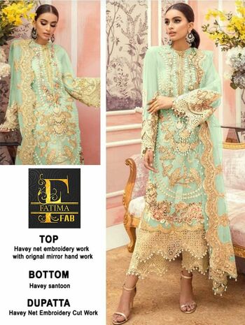 FATIMA FAB D.NO 1004 PAKISTANI NET EMBROIDERY SUITS AT WHOLESALE