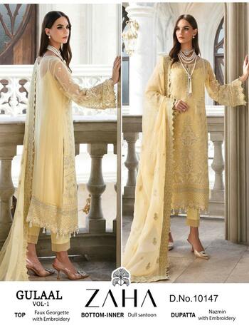 ZAHA GULAAL VOL 1 GEORGETTE EMBROIDERY PAKISTANI SUITS SUPPLIER SURAT