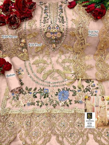 FATIMA FAB D.NO 1004 PAKISTANI NET EMBROIDERY SUITS AT WHOLESALE