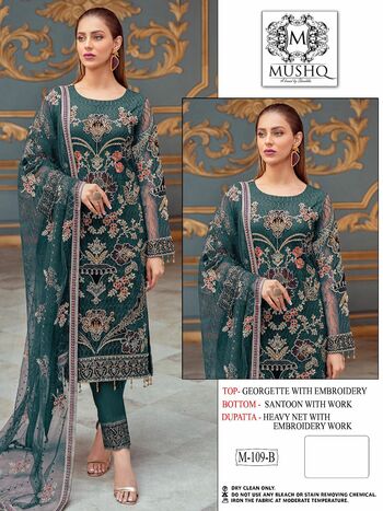 MUSHQ M 109 FOUX GEORGETTE PAKISTANI SUITS WHOLESALE