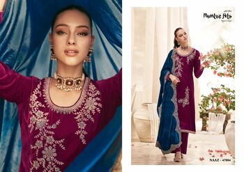 MUMTAZ ARTS NAAZ VELVET EMBROIDERY SALWAR SUITS SUPPLIER SURAT 