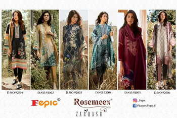 FEPIC ROSEMEEN ZARQASH CAMBRIC COTTON PAKISTANI SUITS SURAT