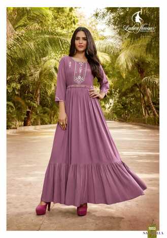 LADIES FLAVOUR SANGRILLA READYMADE RAYON KURTIS CATALOGUE SUPPLIER IN SURAT