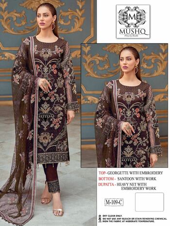 MUSHQ M 109 FOUX GEORGETTE PAKISTANI SUITS WHOLESALE