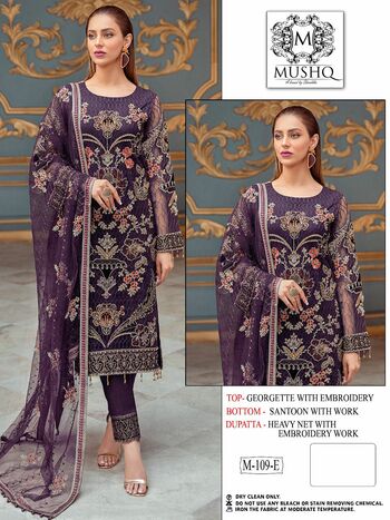 MUSHQ M 109 FOUX GEORGETTE PAKISTANI SUITS WHOLESALE