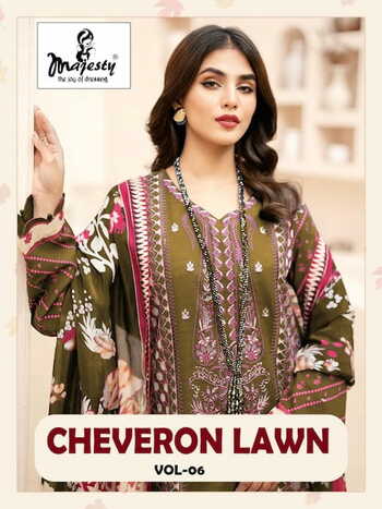 MAJESTY CHEVERON LAWN VOL 6 COTTON PAKISTANI SUITS CATALOGUE