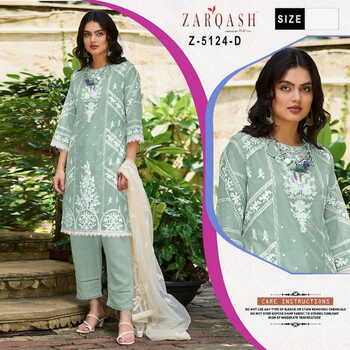 ZARQASH Z 5124 ORGANZA EMBROIDERY PAKISTANI SUITS NEW CATALOGUE