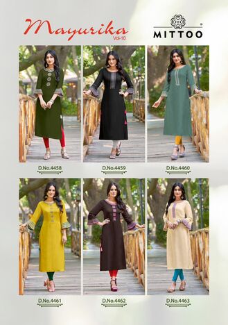 MITTOO MAYURIKA VOL 10 RAYON HANDWORK KURTIS MANUFACTURER SURAT