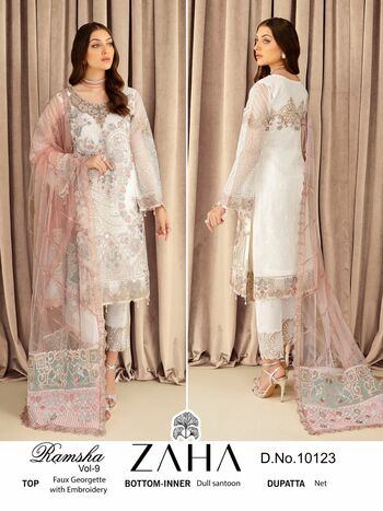 ZAHA RAMSHA VOL 9 GEORGETTE EMBROIDERY PAKISTANI SUITS CATALOGUE