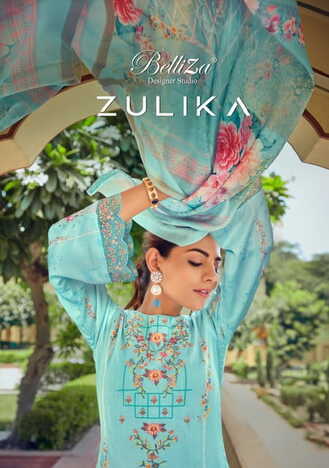 BELLIZA ZULIKA JAM COTTON DIGITAL PRINT EMBROIDERY SUITS SURAT