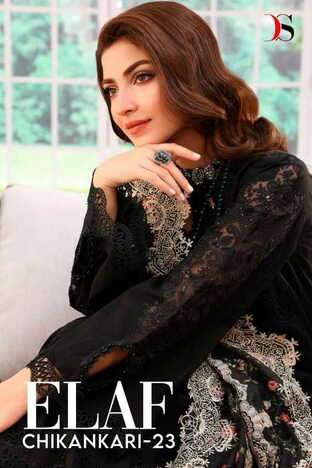 DEEPSY SUITS ELAF CHIKANKARI 23 COTTON CAMBRIC PAKISTANI SUITS AT SURAT