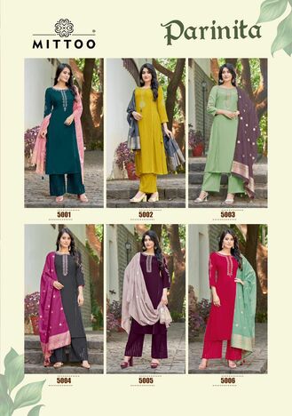 MITTOO PARNITA RAYON KURTI PLAZOO WITH DUPATTA CATALOGUE SUPPLIER IN SURAT