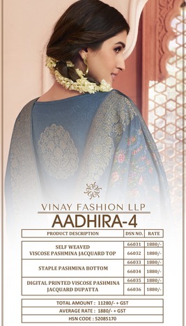 VINAY KERVIN AADHIRA VOL 4 PASHMINA SALWAR SUITS SUPPLIER SURAT