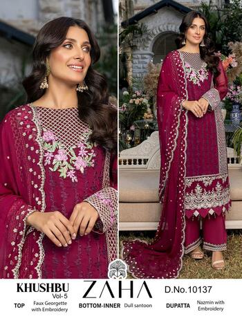 ZAHA KHUSHBU VOL 5 GEORGETTE EMBROIDERY PAKISTANI SUITS NEW CATALOGUE