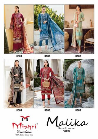 MISHRI CREATION MALIKA VOL 8 KARACHI COTTON PRINTED SUITS BEST PRICE