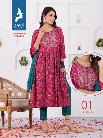 KAYA KURTI IKTARA 3 PIECE RAYON NYRA CUT KURTI WHOLESALER IN SURAT