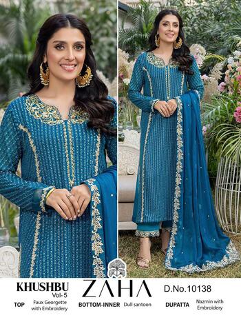 ZAHA KHUSHBU VOL 5 GEORGETTE EMBROIDERY PAKISTANI SUITS NEW CATALOGUE