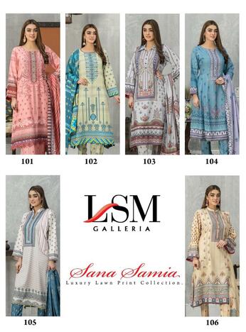 LSM GALLERIA SANA SAMIA PURE LAWN KARACHI SUITS CATALOGUE