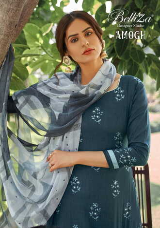 BELLIZA AMOGH COTTON PRINTED MIRROR HANDWORK SUITS