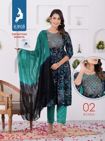 KAYA KURTI IKTARA 3 PIECE RAYON NYRA CUT KURTI WHOLESALER IN SURAT