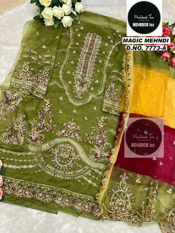 MEHBBOB TEX MAGIC MEHNDI ORGANZA PAKISTANI SUITS